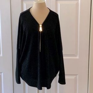 Brand Bazar- Black Flecked Lurex Zippered Top- OS- Dropped Sleeves-NWT